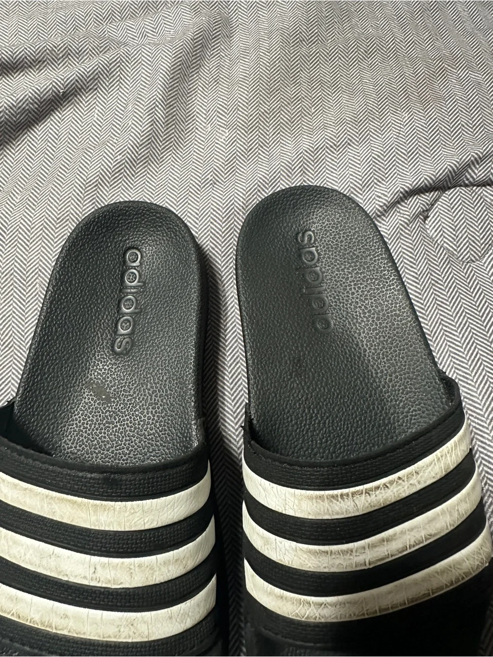 adidas Kids Black Slides with White Stripes